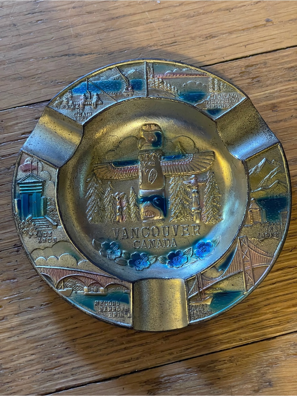 Vintage Souvenir Vancouver Canada Metal Ashtray - Totem Pole - Made in Japan